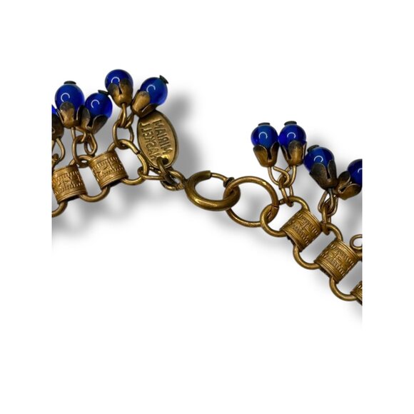 Vintage Miriam Haskell Filigree Floral Necklace Blue Glass Beads 1930s Pre-war - Picture 6 of 16